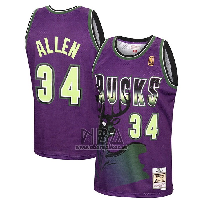 Camiseta Milwaukee Bucks Ray Allen NO 34 Mitchell & Ness 1996-97 Violeta